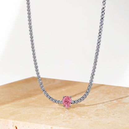 [Vivid Aurora]1.0 carat Unique Pear Cut Tennis Necklace